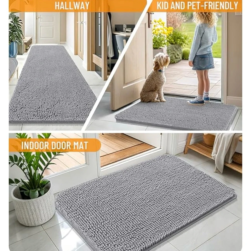 Luxurious OLANLY Tan Chenille Bathroom Rug 70 x 24, Soft & Absorbent NEW